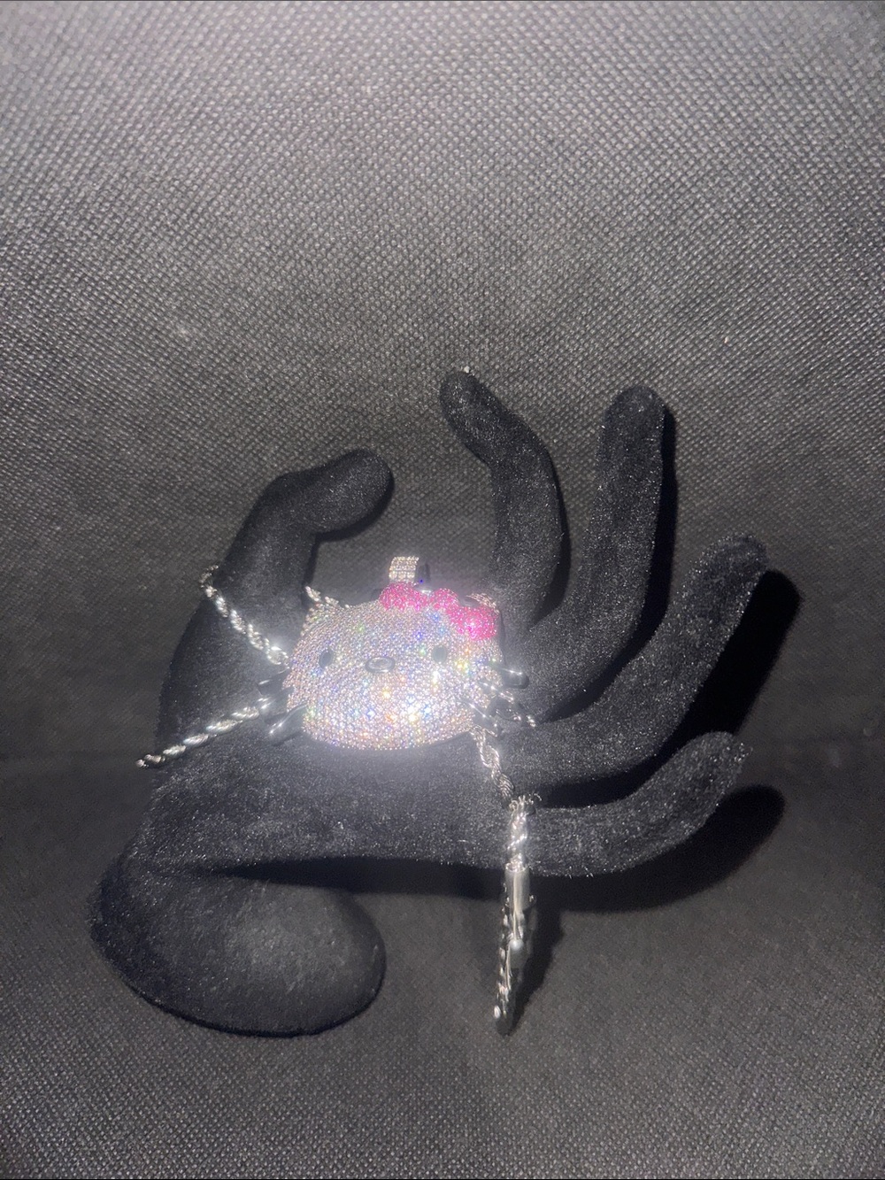 Hello Kitty Crystal Pendant Necklace with Pink Bow - Silver Tone